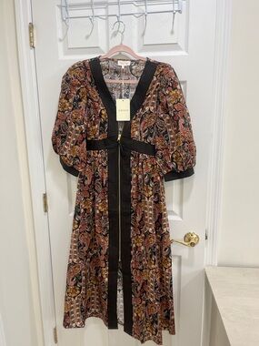 entro Floral Paisley Top in Black, Rust, and Cream